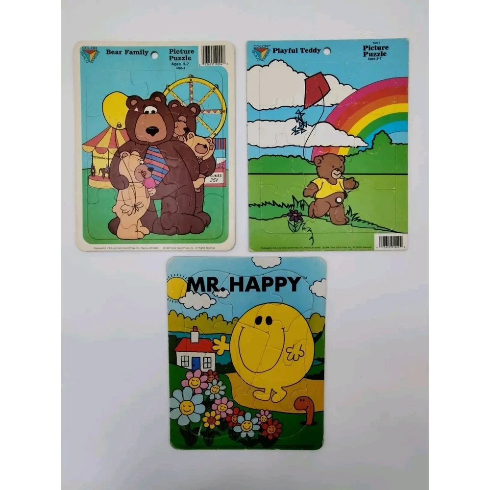 Set-3 MR HAPPY PUZZLES 80s VTG‎ Bear Family Toys Rare SEE B59.1ES1130.35.36